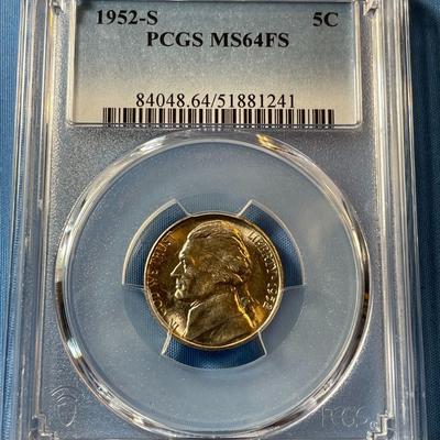 PCGS CERTIFIED 1952-S MS64 FULL STEPS JEFFERSON NICKEL AS PICTURED. (COIN #1241).