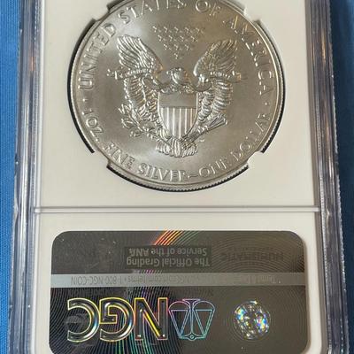 NGC CERTIFIED 2015 MS69 GRADED SILVER EAGLE DOLLAR .999 SILVER AS PICTURED. (COIN #109).