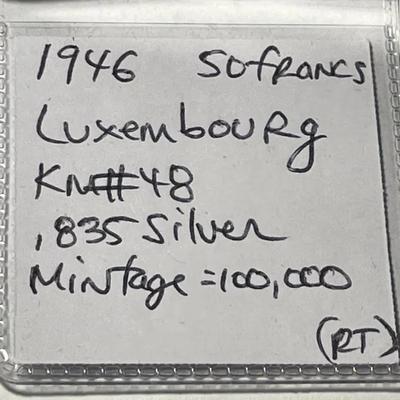 LUXEMBOURG 1946 AU+ Condition 50 Francs Silver Coin Low Mintage of 100,000 as Pictured.