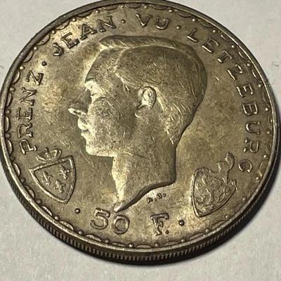LUXEMBOURG 1946 AU+ Condition 50 Francs Silver Coin Low Mintage of 100,000 as Pictured.