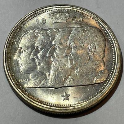 BELGIUM SILVER 100 FRANCS 1954 -Four King's Commemorative in Uncirculated Condition.