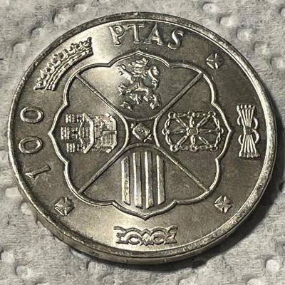 Spain First Year Issue (1966) BU Condition 100 Pesetas Large SILVER Coin Featuring General Bahamonde & Shield as Pic'd.