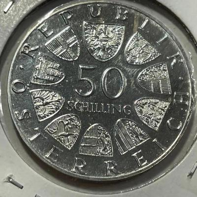 Austria 1974 Proof 50 Schilling Silver Coin KM#2921 as Pictured.