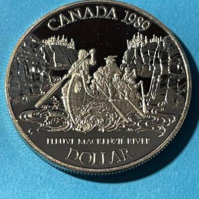 1989 Canada Fleuve Mackenzie River Commemorative Proof Silver Dollar as Pictured.