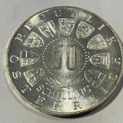 Austria 1963 Brilliant Uncirculated 50 Schilling Silver Coin KM#2894 as Pictured.