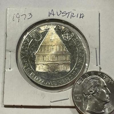 AUSTRIA 1973 PROOF 50 SCHILLING SILVER COIN KM#2916 AS PICTURED.