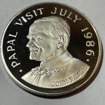 Saint Lucia 1986 Choice Proof Condition Silver Version Coin (Papal Visits July 1986) as Pictured.