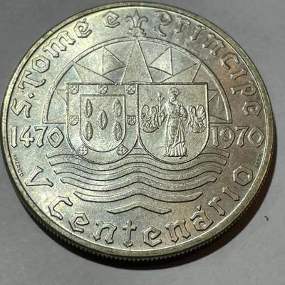 (Portugal) Saint Thomas and Prince Islands 1970 BU 50 Escudos Silver Coin as Pictured.