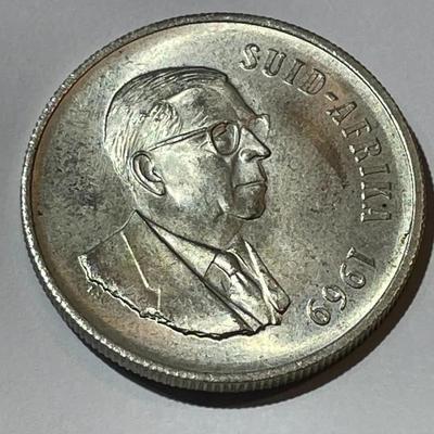South Africa 1969 Uncirculated Condition 1 Rand Silver Coin as Pictured.