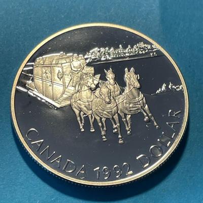 1992 Canada Proof Commemorative Stagecoach Silver Dollar Coin as Pictured.