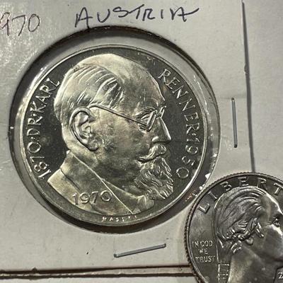 Austria 1970 Proof 50 Schilling Silver Coin KM#2909 as Pictured.