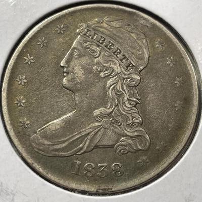 1838 Reeded Edge EF Condition Capped Bust Silver Half Dollar as Pictured.
