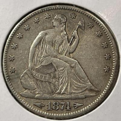 1874 w/Arrows EF Condition Liberty Seated Silver Half Dollar as Pictured.