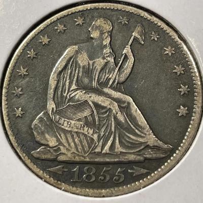 1855-O w/Arrows VF/EF Condition Liberty Seated Silver Half Dollar as Pictured.