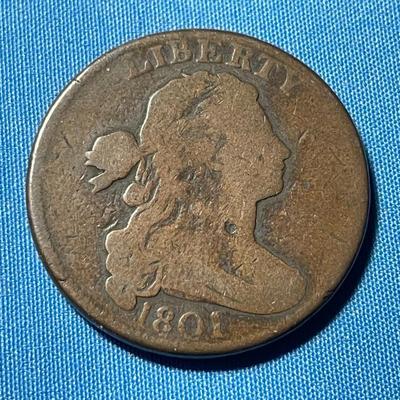 DRAPED BUST 1801 GOOD/VG CONDITION LARGE CENT AS PICTURED.