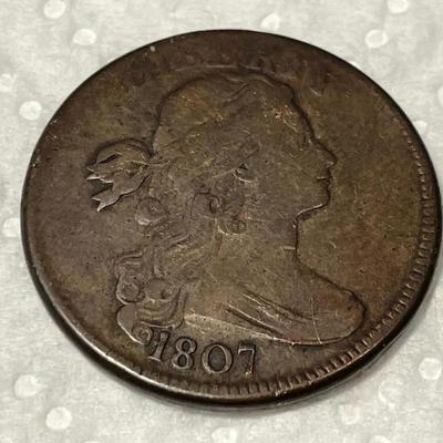 DRAPED BUST 1807 LARGE FRACTION LG 1c ROTATED REVERSE 180 DEGREES IN FINE/VF CONDITION AS PICTURED.