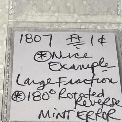 DRAPED BUST 1807 LARGE FRACTION LG 1c ROTATED REVERSE 180 DEGREES IN FINE/VF CONDITION AS PICTURED.