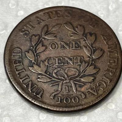 DRAPED BUST 1807 LARGE FRACTION LG 1c ROTATED REVERSE 180 DEGREES IN FINE/VF CONDITION AS PICTURED.