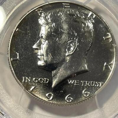 PCGS Rare Certified 1966 "No-Fg" Sp-64 SMS FS-901 Kennedy Silver Half Dollar as Pictured.