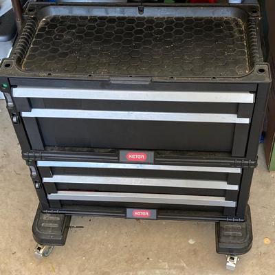 LOT 297: Rolling Keter 5 Drawer Tool Chest Set with Contents