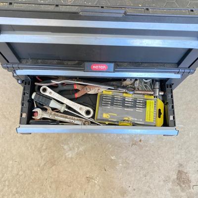 LOT 297: Rolling Keter 5 Drawer Tool Chest Set with Contents