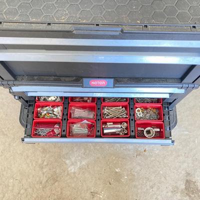 LOT 297: Rolling Keter 5 Drawer Tool Chest Set with Contents