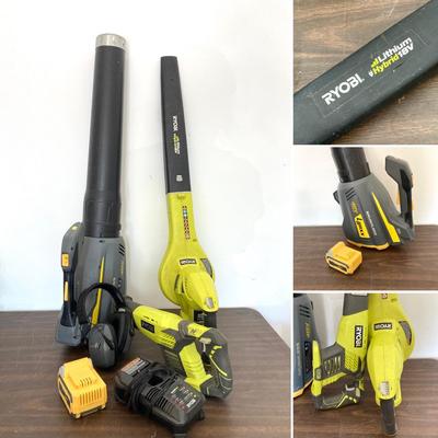 LOT 51: Ryobi Hybrid 18 P2107 Blower, P514 Saw, and P118 Battery IntelliPort Charger, Lynxx Cordless Blower, Battery Pack and More