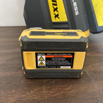 LOT 51: Ryobi Hybrid 18 P2107 Blower, P514 Saw, and P118 Battery IntelliPort Charger, Lynxx Cordless Blower, Battery Pack and More