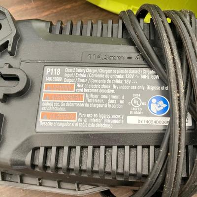 LOT 51: Ryobi Hybrid 18 P2107 Blower, P514 Saw, and P118 Battery IntelliPort Charger, Lynxx Cordless Blower, Battery Pack and More