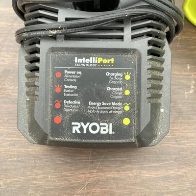 LOT 51: Ryobi Hybrid 18 P2107 Blower, P514 Saw, and P118 Battery IntelliPort Charger, Lynxx Cordless Blower, Battery Pack and More