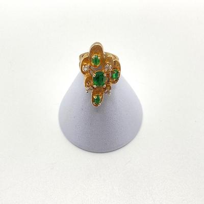 LOT 56: Vintage Sterling Panetta Ring with Emerald Colored Stones - Sz 6