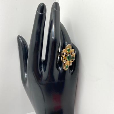 LOT 56: Vintage Sterling Panetta Ring with Emerald Colored Stones - Sz 6