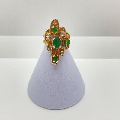 LOT 56: Vintage Sterling Panetta Ring with Emerald Colored Stones - Sz 6