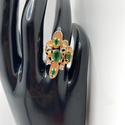 LOT 56: Vintage Sterling Panetta Ring with Emerald Colored Stones - Sz 6