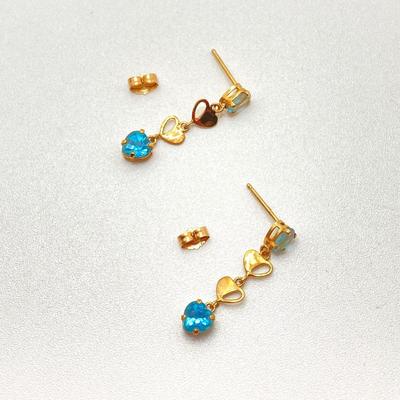 LOT 57: 1.43gtw 14k Mexico Gold Pierced Blue Topaz Dangle Earrings