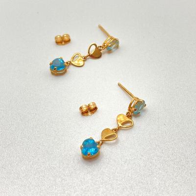 LOT 57: 1.43gtw 14k Mexico Gold Pierced Blue Topaz Dangle Earrings