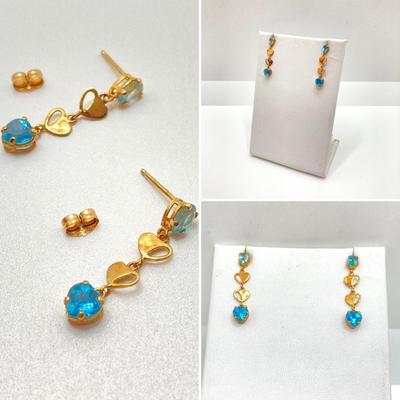 LOT 57: 1.43gtw 14k Mexico Gold Pierced Blue Topaz Dangle Earrings