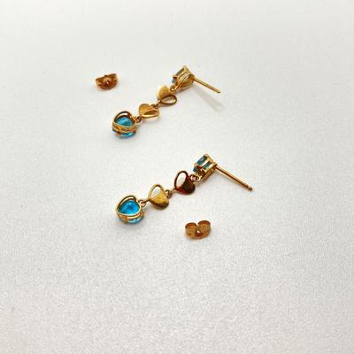 LOT 57: 1.43gtw 14k Mexico Gold Pierced Blue Topaz Dangle Earrings