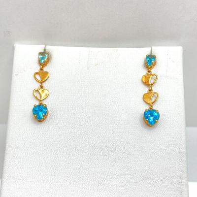 LOT 57: 1.43gtw 14k Mexico Gold Pierced Blue Topaz Dangle Earrings
