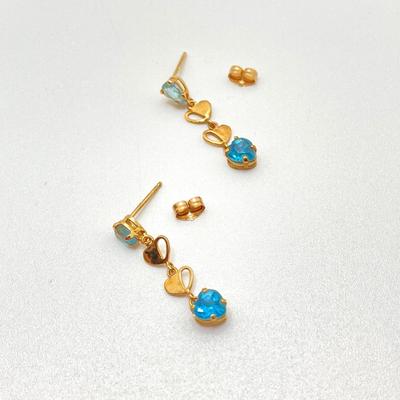 LOT 57: 1.43gtw 14k Mexico Gold Pierced Blue Topaz Dangle Earrings