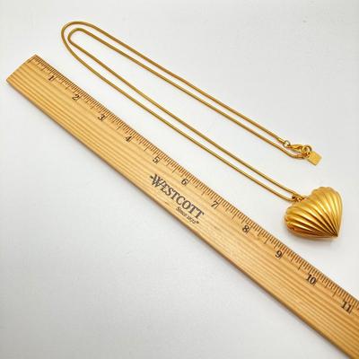 LOT 58: Fashion Jewelry - Anne Klein Puffy Gold Tone Heart Pendant Necklace, Lariat Gold Tone and BlackBead Chain, Locket Pendant and more