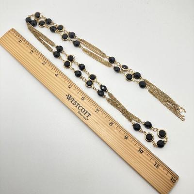 LOT 58: Fashion Jewelry - Anne Klein Puffy Gold Tone Heart Pendant Necklace, Lariat Gold Tone and BlackBead Chain, Locket Pendant and more