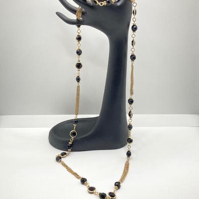 LOT 58: Fashion Jewelry - Anne Klein Puffy Gold Tone Heart Pendant Necklace, Lariat Gold Tone and BlackBead Chain, Locket Pendant and more