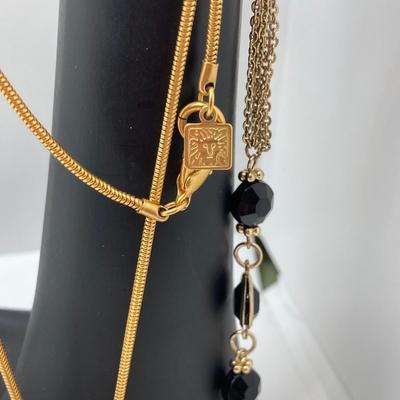 LOT 58: Fashion Jewelry - Anne Klein Puffy Gold Tone Heart Pendant Necklace, Lariat Gold Tone and BlackBead Chain, Locket Pendant and more