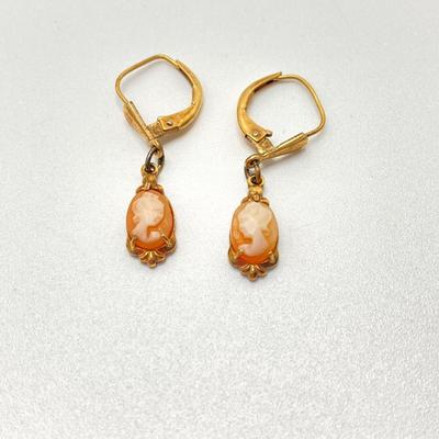 LOT 64: Sterling Cameo with RG Cameo Gold Tone Dangle Earrings