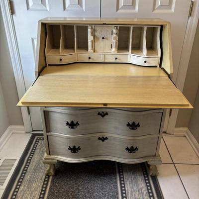 LOT 82: Secretary Desk & Ladder-Back Chair w/Rush Seat