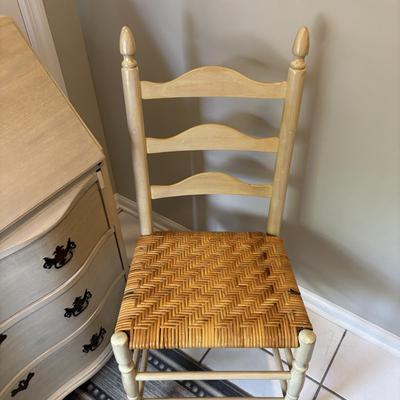 LOT 82: Secretary Desk & Ladder-Back Chair w/Rush Seat