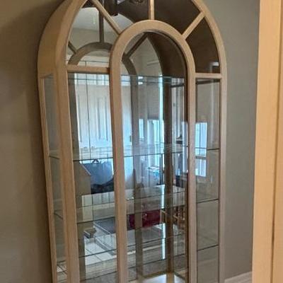 LOT 89: Arched Wood & Glass Lighted Curio Cabinet