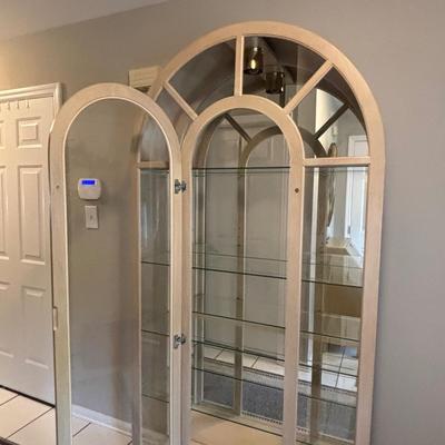 LOT 89: Arched Wood & Glass Lighted Curio Cabinet