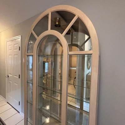 LOT 89: Arched Wood & Glass Lighted Curio Cabinet
